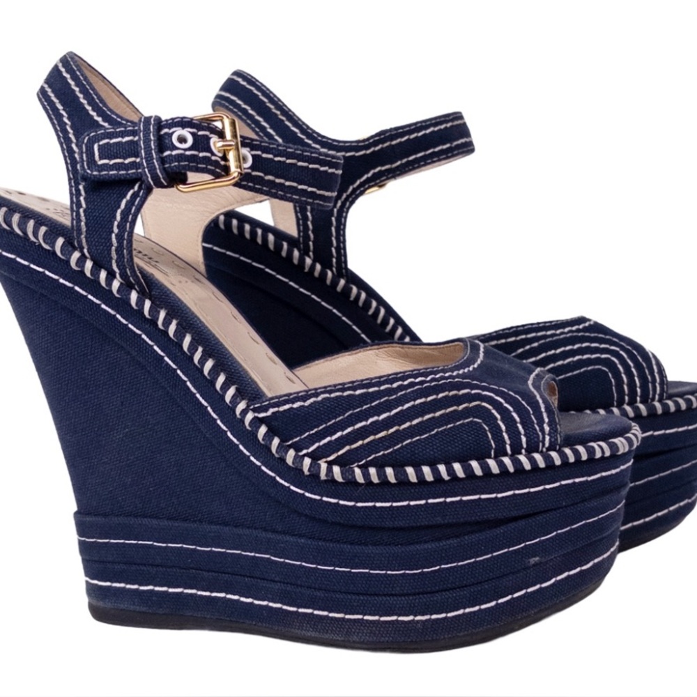 Miu Miu Calzature Donna - color Baltico Denim Stitched Wedge Sandals